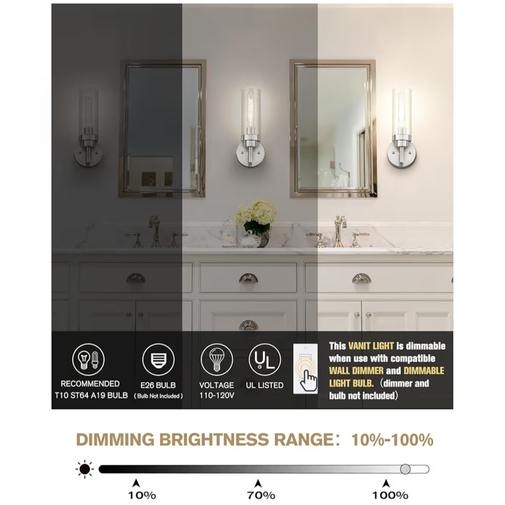 NIB. Elegant Modern Wall Sconce Lights Brushed Nickel Set Of 2 - Picture 3 of 8